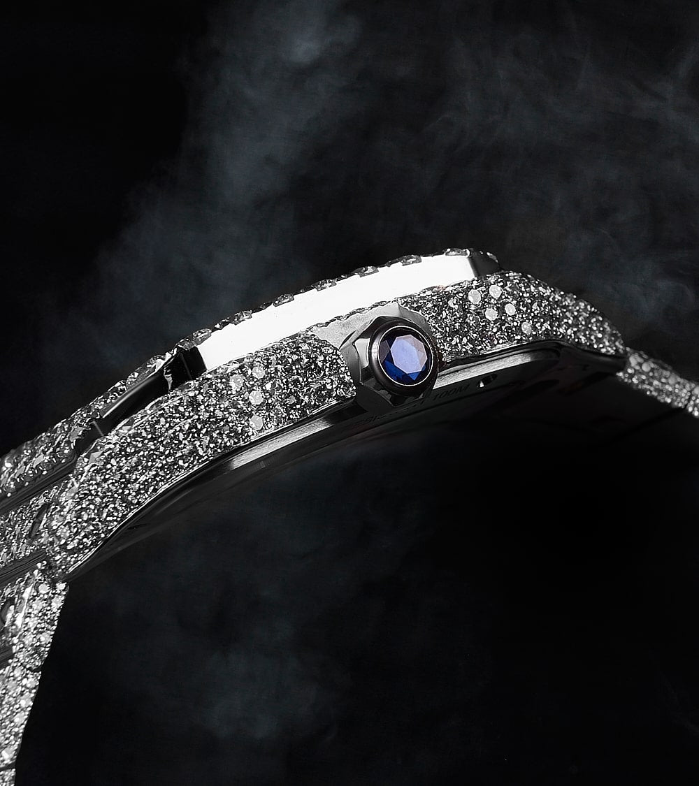 Cartier Santos Skeleton - Steel - Custom Pavé Diamond-Set (VVS) - Blue-Steel Swords