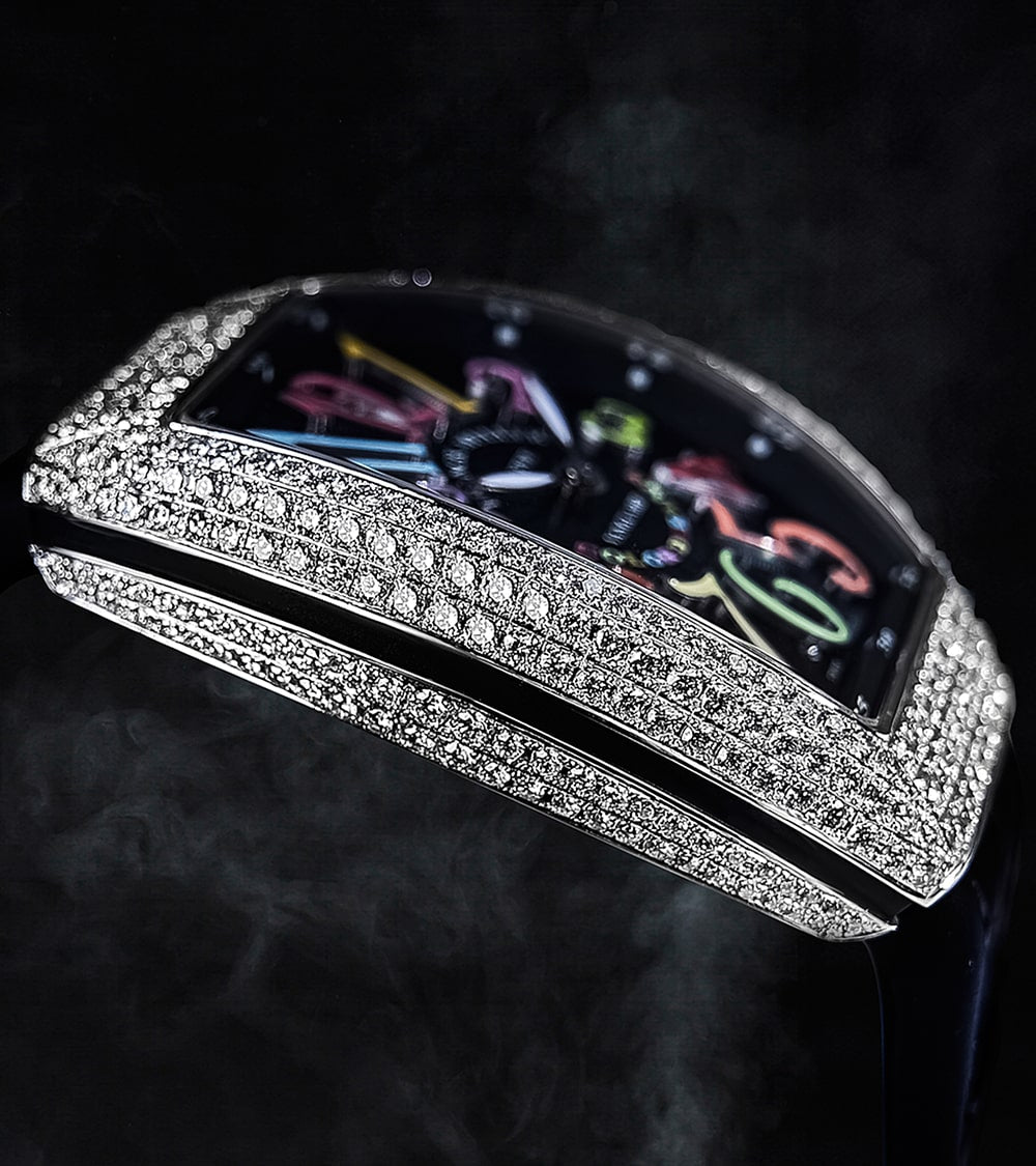 Franck Muller - Vanguard Lady 32 mm - Black "Color Dreams" Dial - Custom Diamond-Set - Black Strap