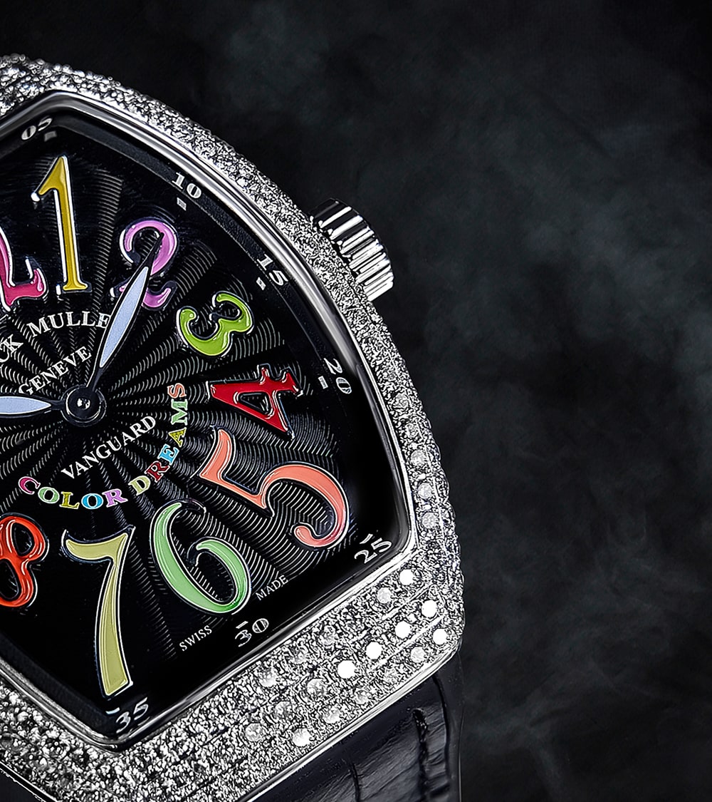 Franck Muller - Vanguard Lady 32 mm - Black "Color Dreams" Dial - Custom Diamond-Set - Black Strap
