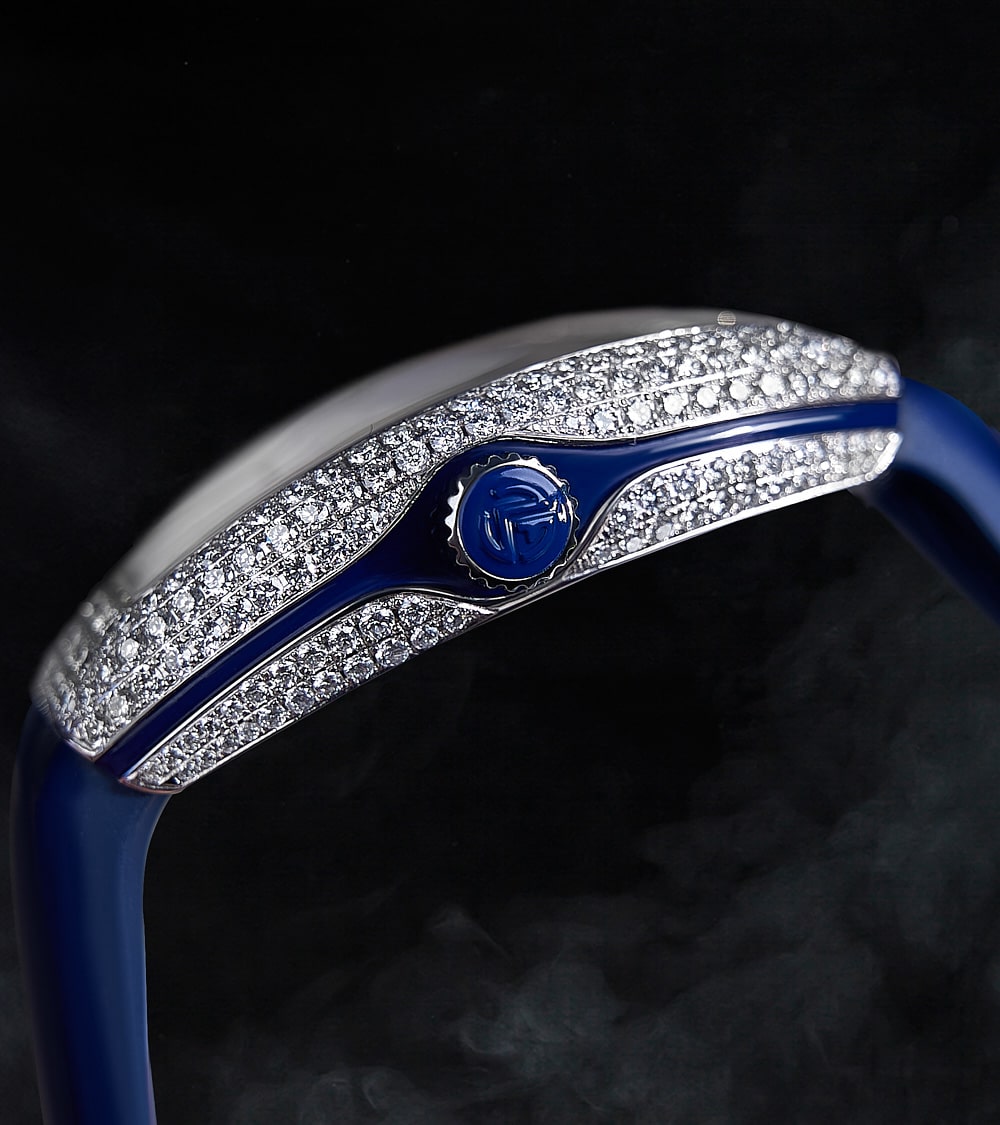 Franck Muller - Vanguard 35 mm - White "Color Dreams" Dial - Custom Diamond-Set - Blue Strap