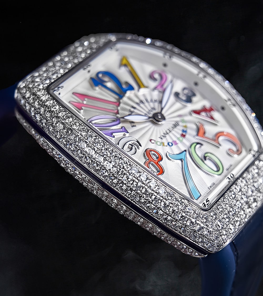 Franck Muller - Vanguard 35 mm - White "Color Dreams" Dial - Custom Diamond-Set - Blue Strap