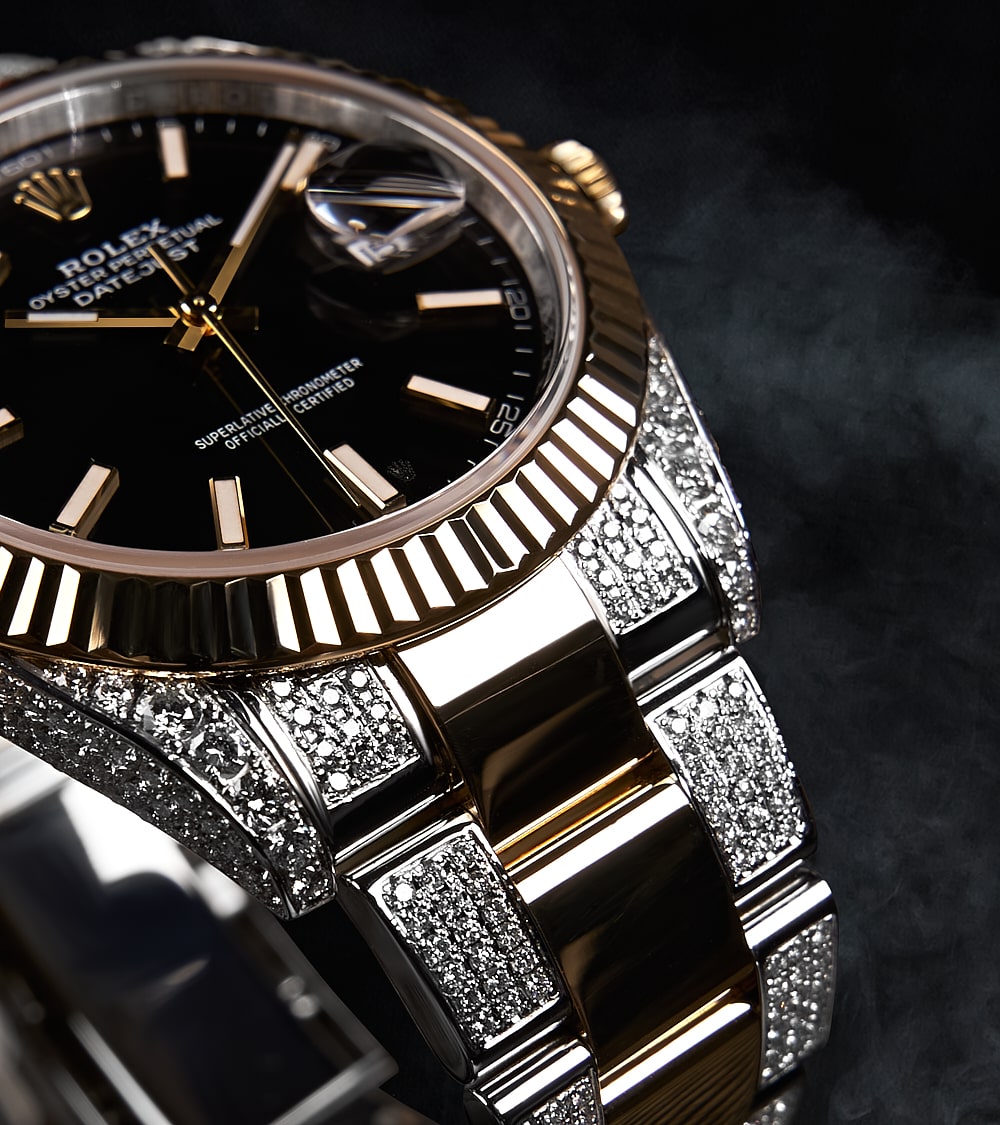 Image of Rolex Datejust 41, Oystersteel & Yellow Gold custom set with diamonds by Cagau