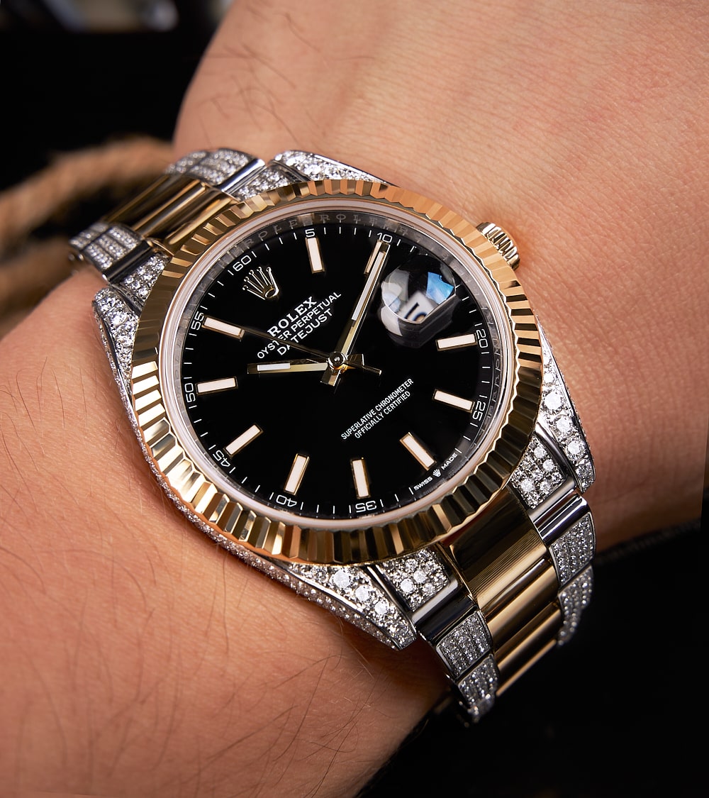 Image of Rolex Datejust 41, Oystersteel & Yellow Gold custom set with diamonds by Cagau