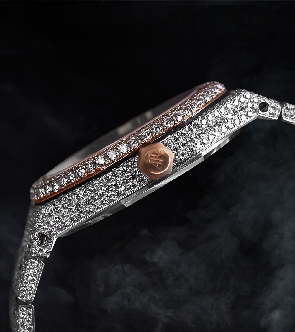 Audemars Piguet - Royal Oak 34 mm - Stainless Steel & Rose Gold - Silver “Grande Tapisserie” Dial - Custom Diamond-Set