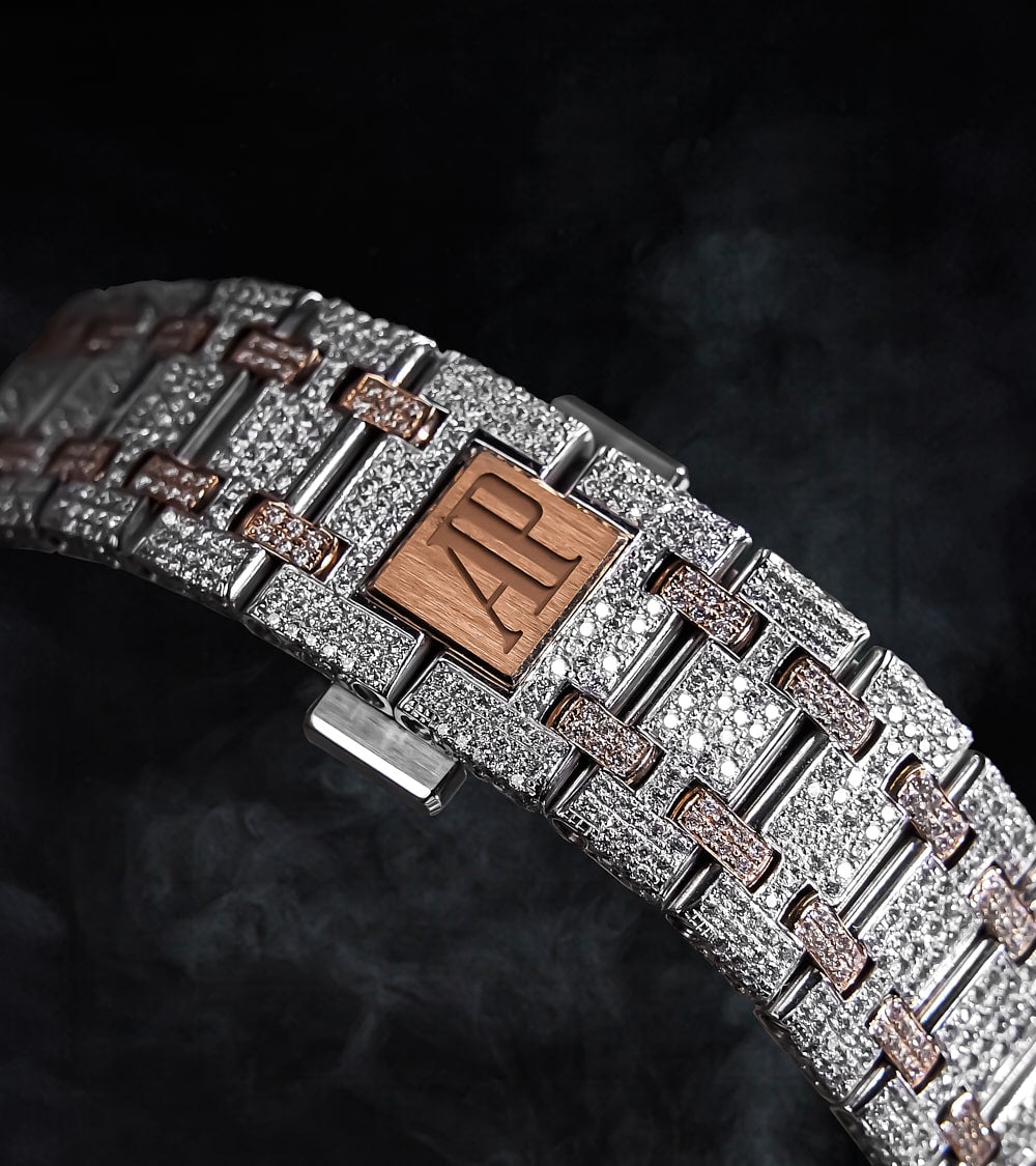 Audemars Piguet - Royal Oak 34 mm - Stainless Steel & Rose Gold - Silver “Grande Tapisserie” Dial - Custom Diamond-Set