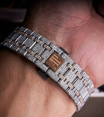 Audemars Piguet - Royal Oak 34 mm - Stainless Steel & Rose Gold - Silver “Grande Tapisserie” Dial - Custom Diamond-Set