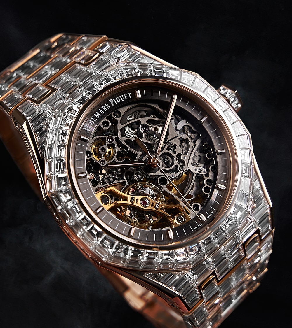 Audemars Piguet - Royal Oak Skeleton 41 mm - Full Custom 18k Rose Gold set with VVS/VS Baguette Diamonds