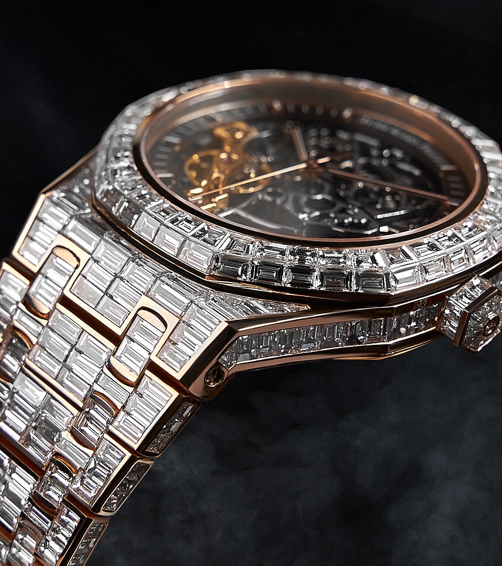 Audemars Piguet - Royal Oak Skeleton 41 mm - Full Custom 18k Rose Gold set with VVS/VS Baguette Diamonds