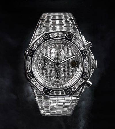 Audemars Piguet - Royal Oak Offshore 42 mm - Oro blanco de 18 k totalmente personalizado engastado con diamantes baguette VVS/VS