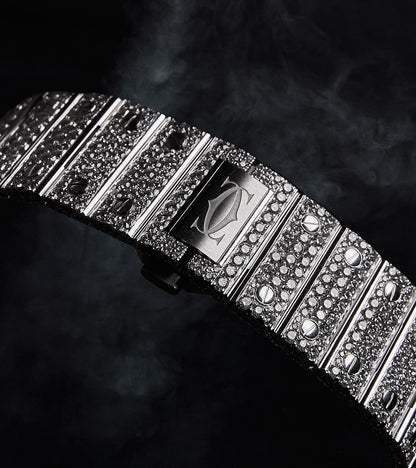 Cartier Santos Skeleton - Steel - Custom Pavé Diamond-Set (VVS) - Blue-Steel Swords