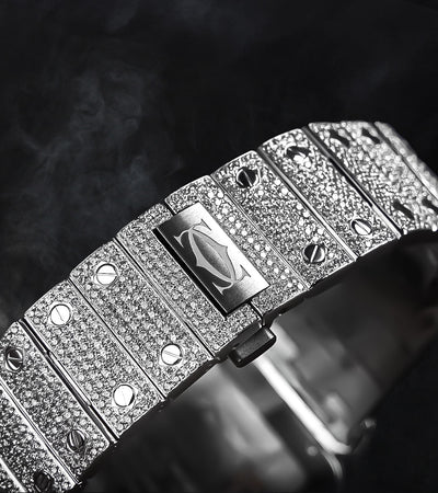 Cartier Santos Large - Steel - Custom Diamond-Set with Blue Dial