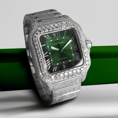 Cartier Santos Large - Steel - Custom Diamond-Set with Green Dial