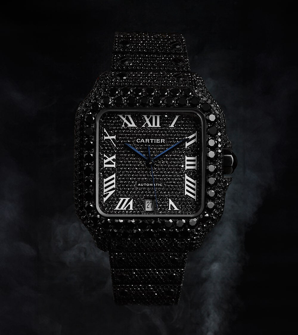 Cartier Santos Large - Custom Black Diamond PVD - Black Diamond Dial with Blue Swords