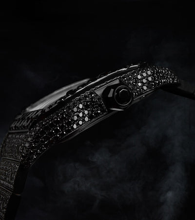 Cartier Santos Large - PVD de diamantes negros personalizado - Esfera de diamantes negros con espadas azules