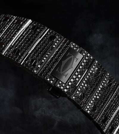Cartier Santos Large - PVD de diamantes negros personalizado - Esfera de diamantes negros con espadas azules