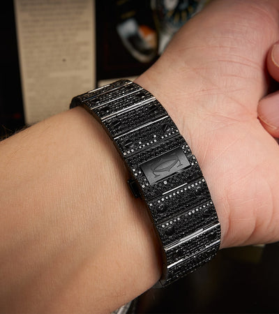 Cartier Santos Large - PVD de diamantes negros personalizado - Esfera de diamantes negros con espadas azules