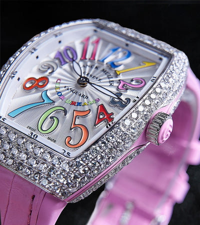 Franck Muller - Vanguard Lady 32 mm - White "Color Dreams" Dial - Pink Strap - Custom Diamond-Set