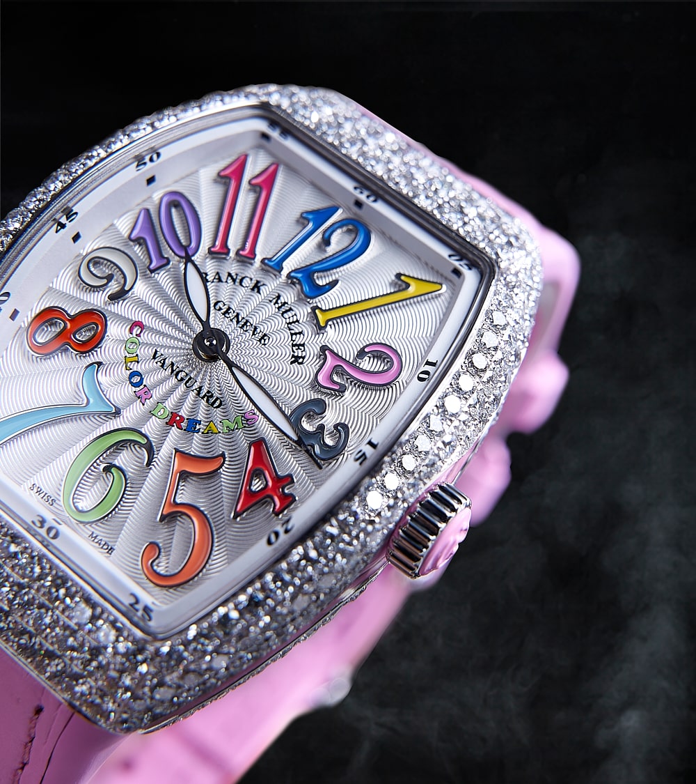 Franck Muller - Vanguard Lady 32 mm - White "Color Dreams" Dial - Pink Strap - Custom Diamond-Set