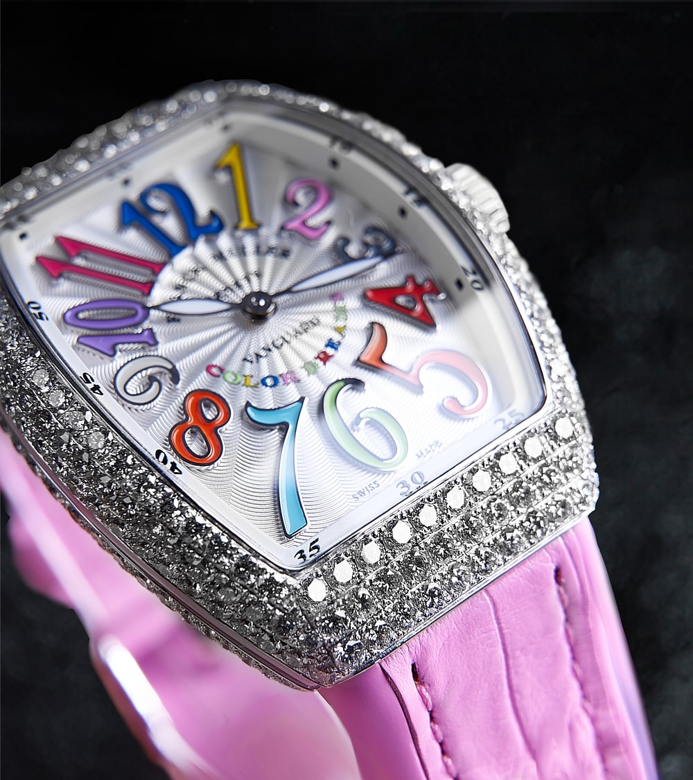 Franck Muller - Vanguard Lady 32 mm - White "Color Dreams" Dial - Pink Strap - Custom Diamond-Set