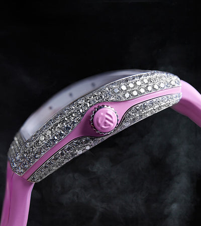 Franck Muller - Vanguard Lady 32 mm - White "Color Dreams" Dial - Pink Strap - Custom Diamond-Set