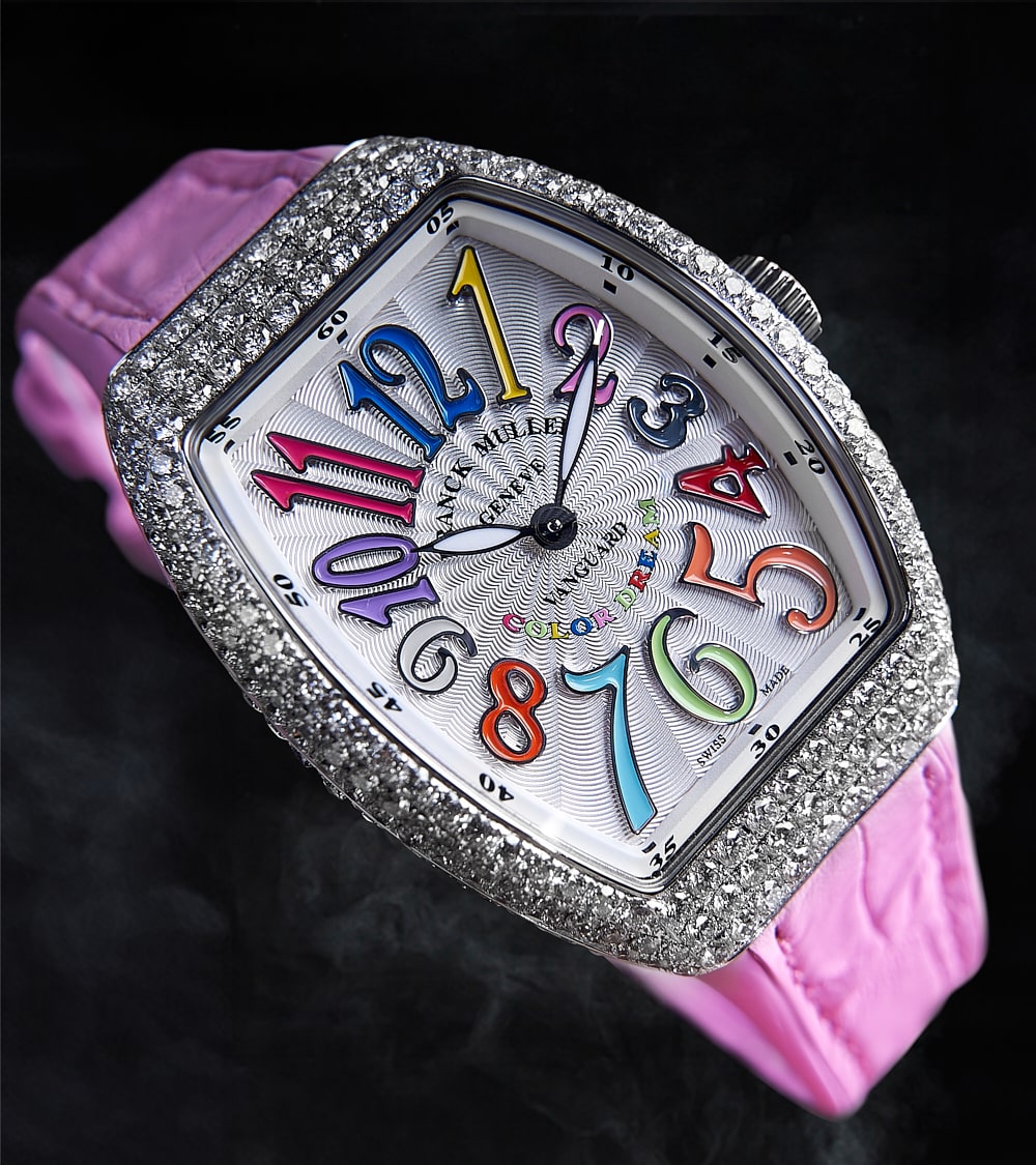 Franck Muller - Vanguard Lady 32 mm - White "Color Dreams" Dial - Pink Strap - Custom Diamond-Set