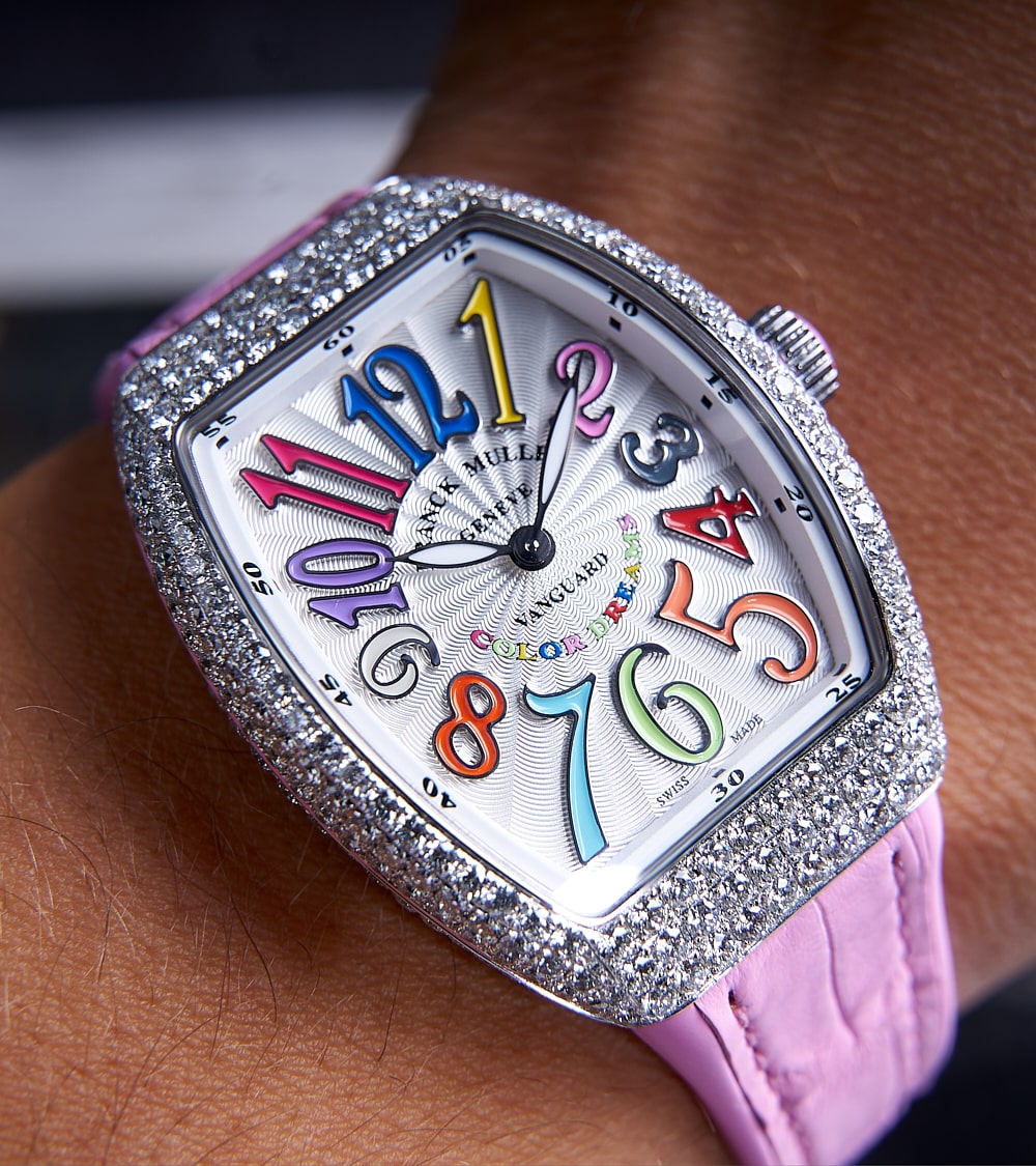 Franck Muller - Vanguard Lady 32 mm - White "Color Dreams" Dial - Pink Strap - Custom Diamond-Set