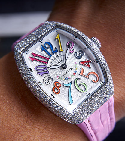 Franck Muller - Vanguard Lady 32 mm - White "Color Dreams" Dial - Pink Strap - Custom Diamond-Set