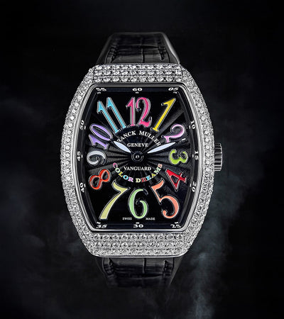 Franck Muller - Vanguard Lady 32 mm - Black "Color Dreams" Dial - Custom Diamond-Set - Black Strap