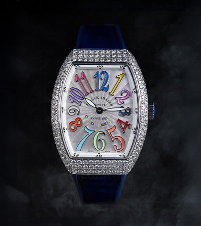 Franck Muller - Vanguard 35 mm - White "Color Dreams" Dial - Custom Diamond-Set - Blue Strap