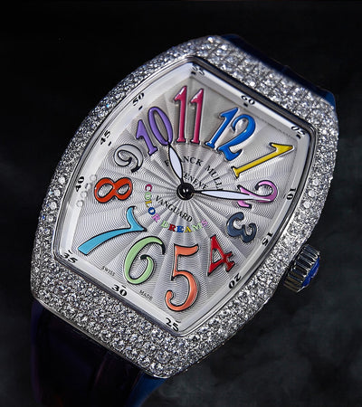 Franck Muller - Vanguard 35 mm - White "Color Dreams" Dial - Custom Diamond-Set - Blue Strap