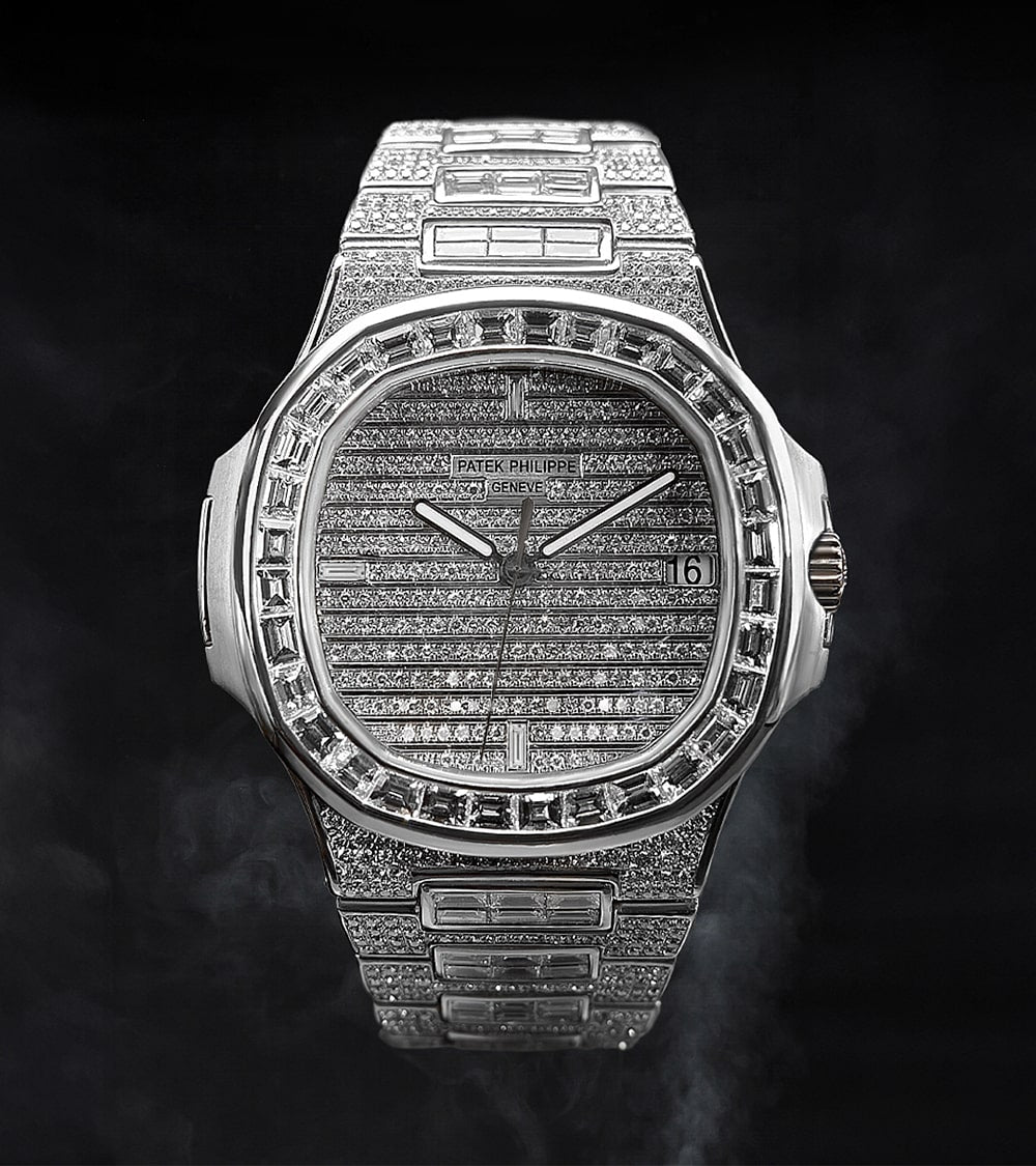 Image of a Custom Patek Philippe Nautilus 5719-1G, fully diamond-set in white gold by Cagau