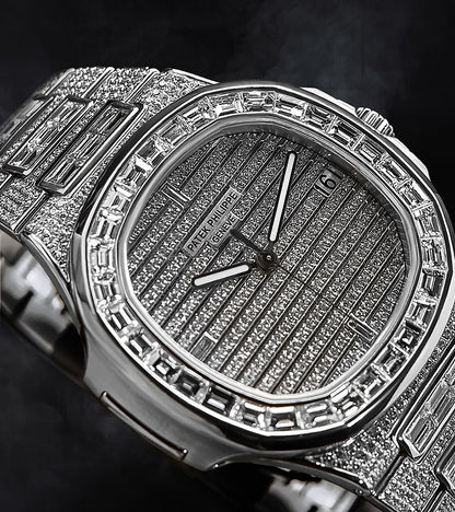 Image of a Custom Patek Philippe Nautilus 5719-1G, fully diamond-set in white gold by Cagau