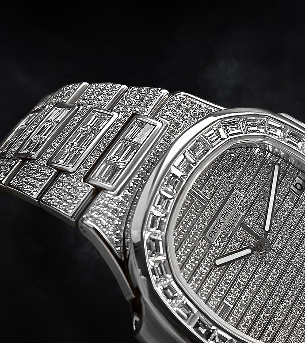 Image of a Custom Patek Philippe Nautilus 5719-1G, fully diamond-set in white gold by Cagau