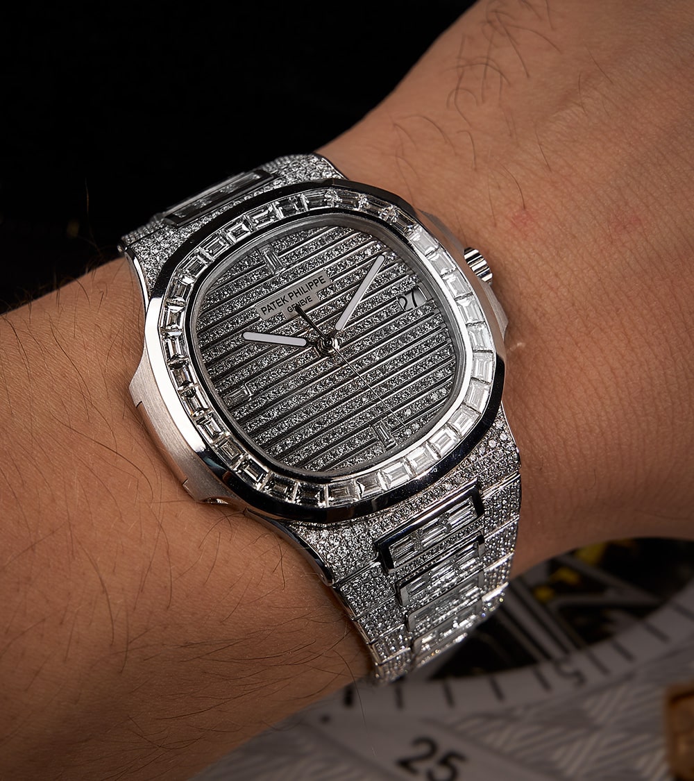 Patek Philippe Nautilus 40 mm - Full Custom - 18k White Gold with VS/SI Baguette Diamonds