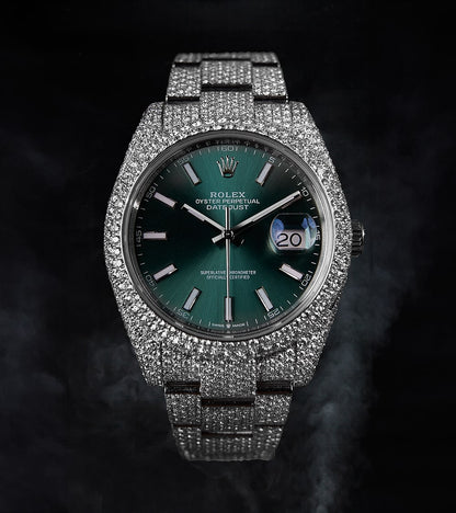 Rolex Datejust 41 - Oystersteel - Mint Green - Custom Pavé Diamond Set - Oyster