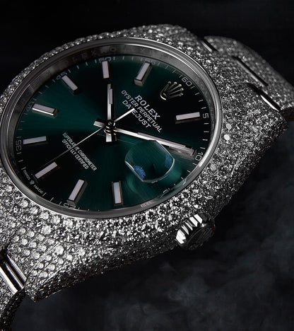Rolex Datejust 41 Oystersteel Mint Green Custom Pavé Diamond