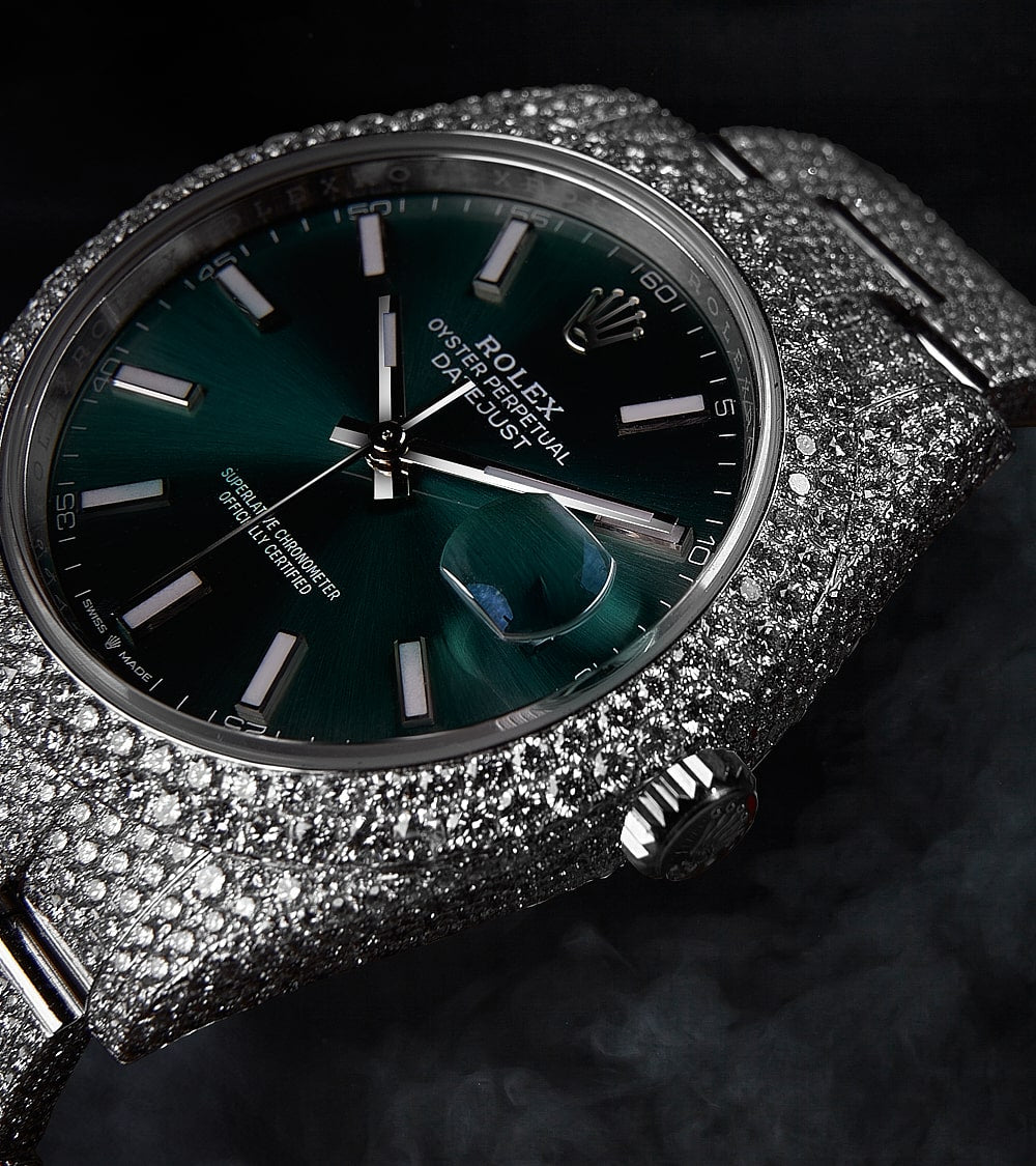 Rolex Datejust 41 - Oystersteel - Mint Green - Custom Pavé Diamond Set - Oyster