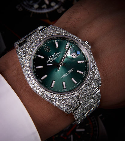 Rolex Datejust 41 - Oystersteel - Mint Green - Custom Pavé Diamond Set - Oyster