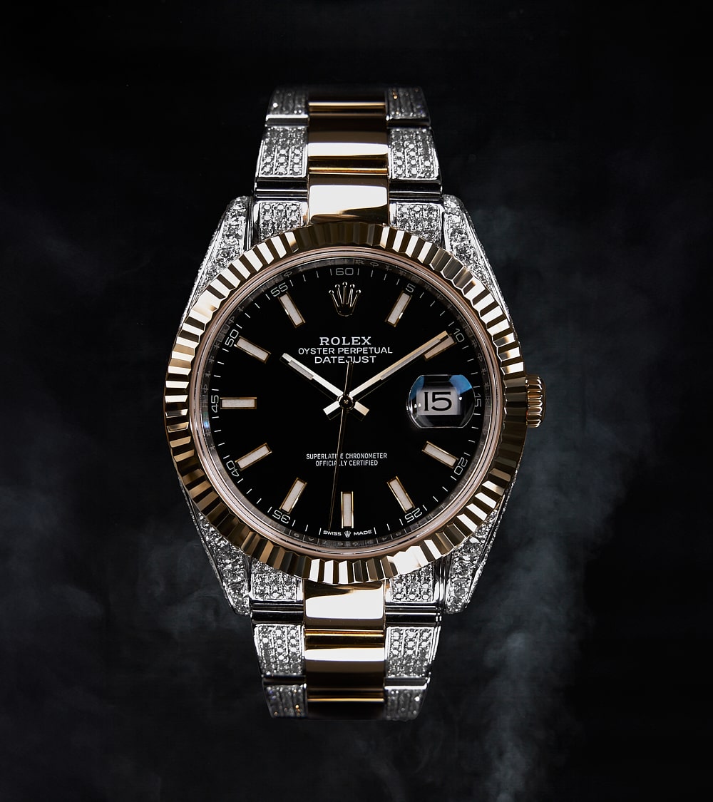 Image of Rolex Datejust 41, Oystersteel & Yellow Gold custom set with diamonds by Cagau 