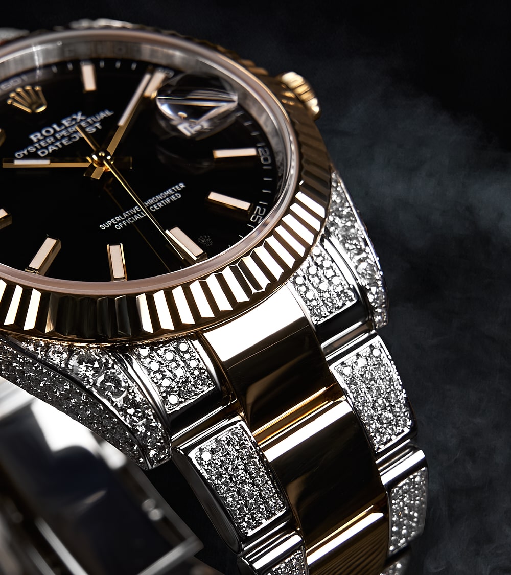 Image of Rolex Datejust 41, Oystersteel & Yellow Gold custom set with diamonds by Cagau 