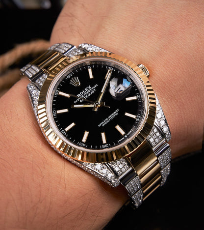 Image of Rolex Datejust 41, Oystersteel & Yellow Gold custom set with diamonds by Cagau 