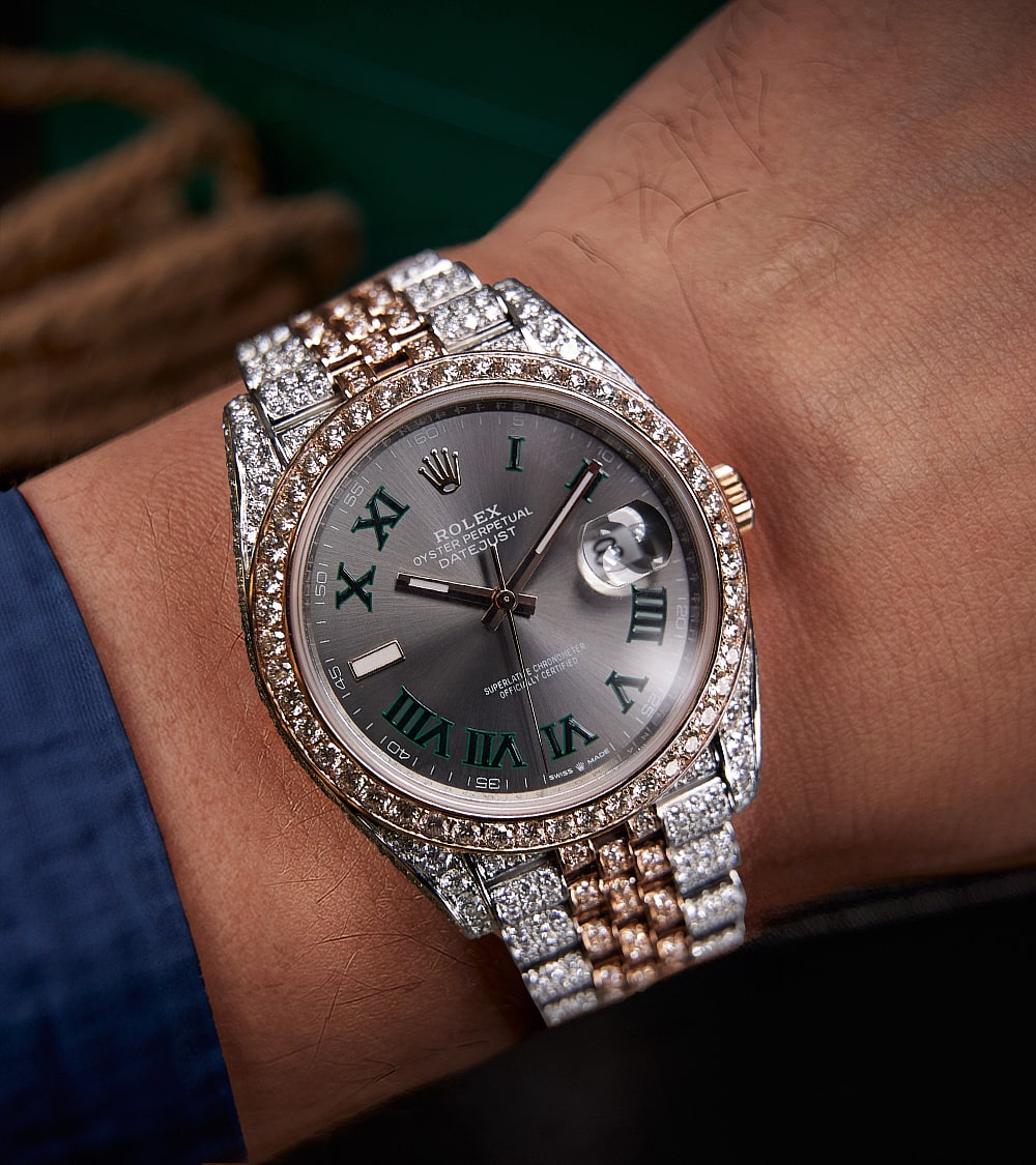 Rolex Datejust 41 - Oystersteel & Rose Gold - Jubliee - Wimbledon Dial - Custom Diamond-Set