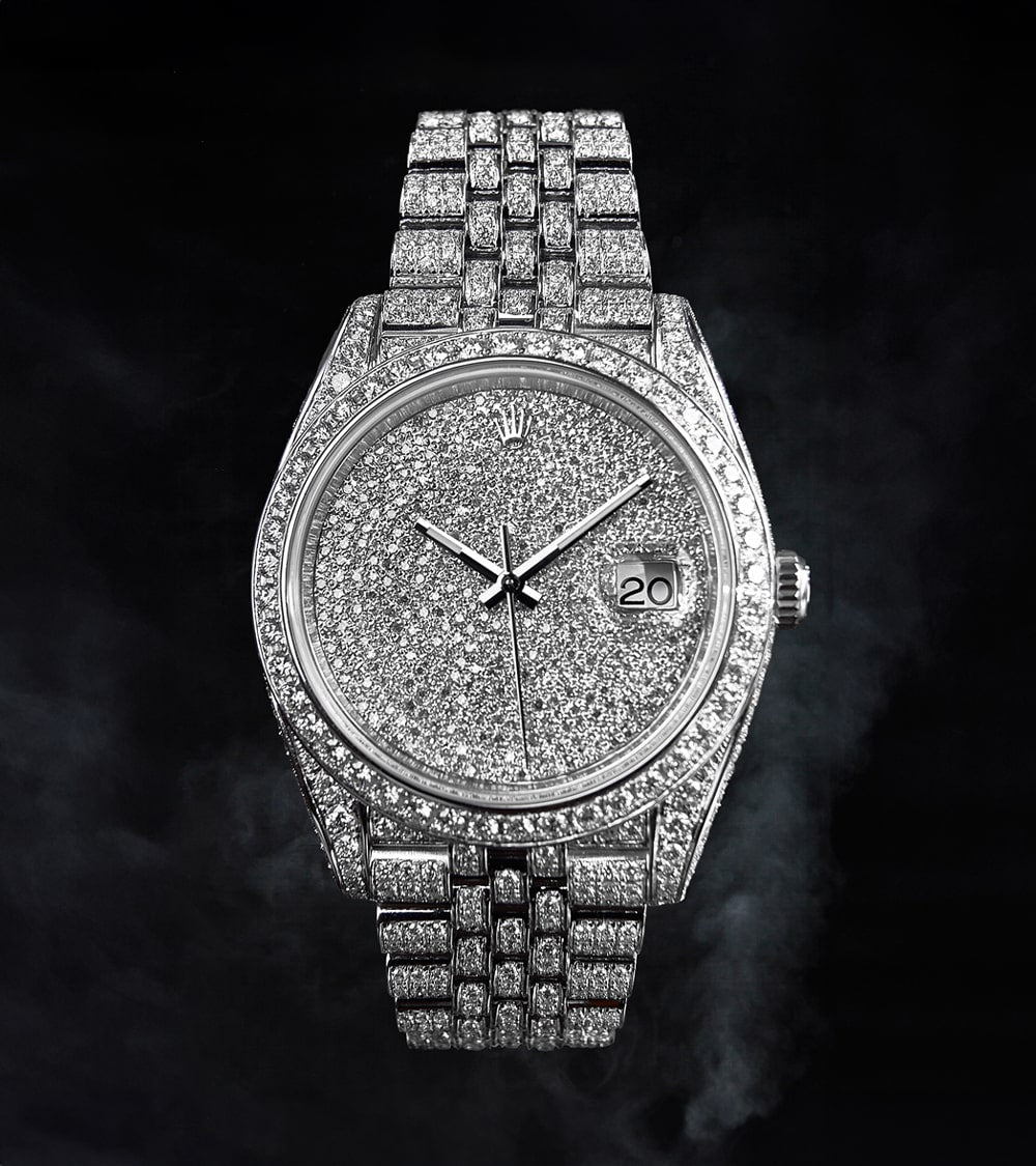 Image of a Custom Rolex Datejust 41, fully diamond-set with a 'Covert' dial by Cagau.