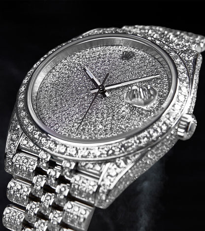 Image of a Custom Rolex Datejust 41, fully diamond-set with a 'Covert' dial by Cagau.