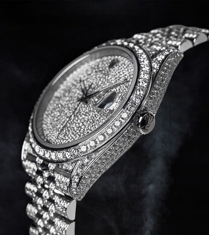 Image of a Custom Rolex Datejust 41, fully diamond-set with a 'Covert' dial by Cagau.