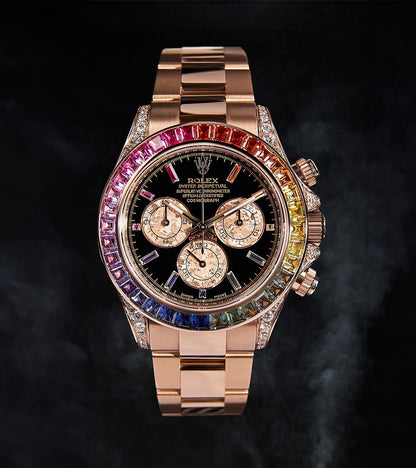 Rolex Cosmograph Daytona 40 mm - Rose Gold - Custom Chronograph Dial & Rainbow Bezel - Oyster