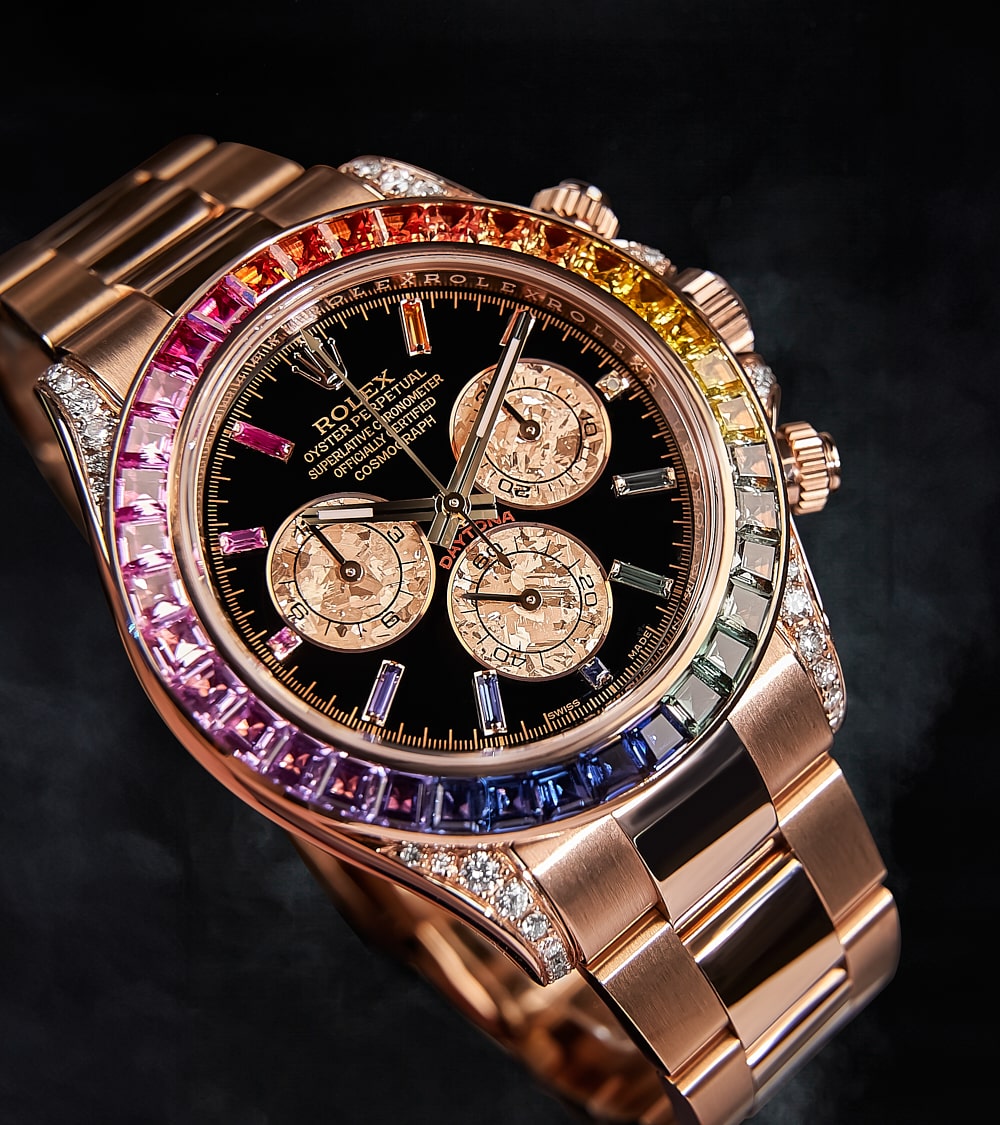 Rolex Cosmograph Daytona 40 mm - Rose Gold - Custom Chronograph Dial & Rainbow Bezel - Oyster