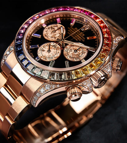 Rolex Cosmograph Daytona 40 mm - Rose Gold - Custom Chronograph Dial & Rainbow Bezel - Oyster