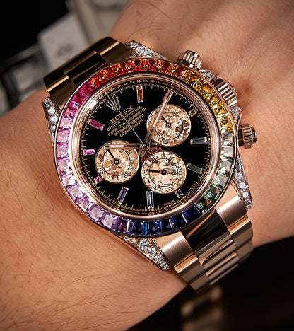 Rolex Cosmograph Daytona 40 mm - Rose Gold - Custom Chronograph Dial & Rainbow Bezel - Oyster