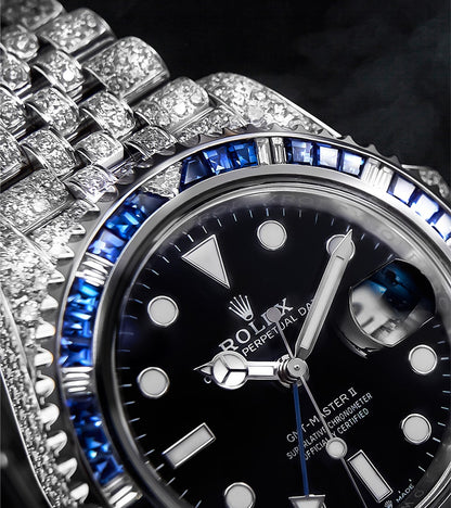 Rolex GMT-Master II 40 mm - Oystersteel - "Batgirl" Custom Diamond-Set with Blue/Black Gemstone Bezel